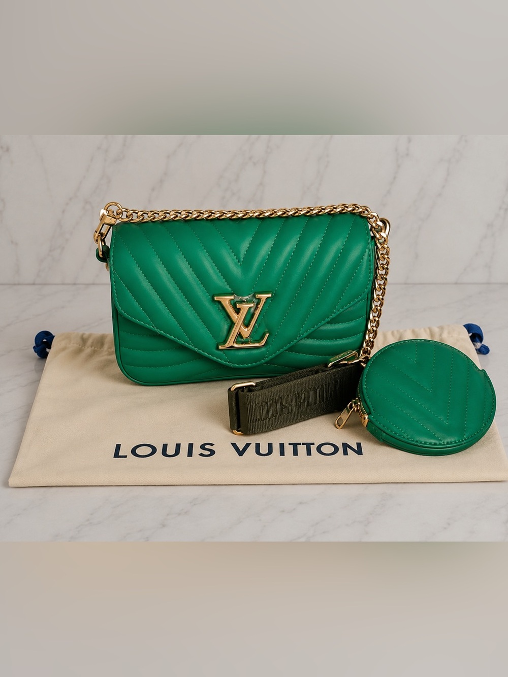 🆕 🟢✨New Wave Multi Pochette Set – Emerald Green Leather Crossbody Bag ✨🟢